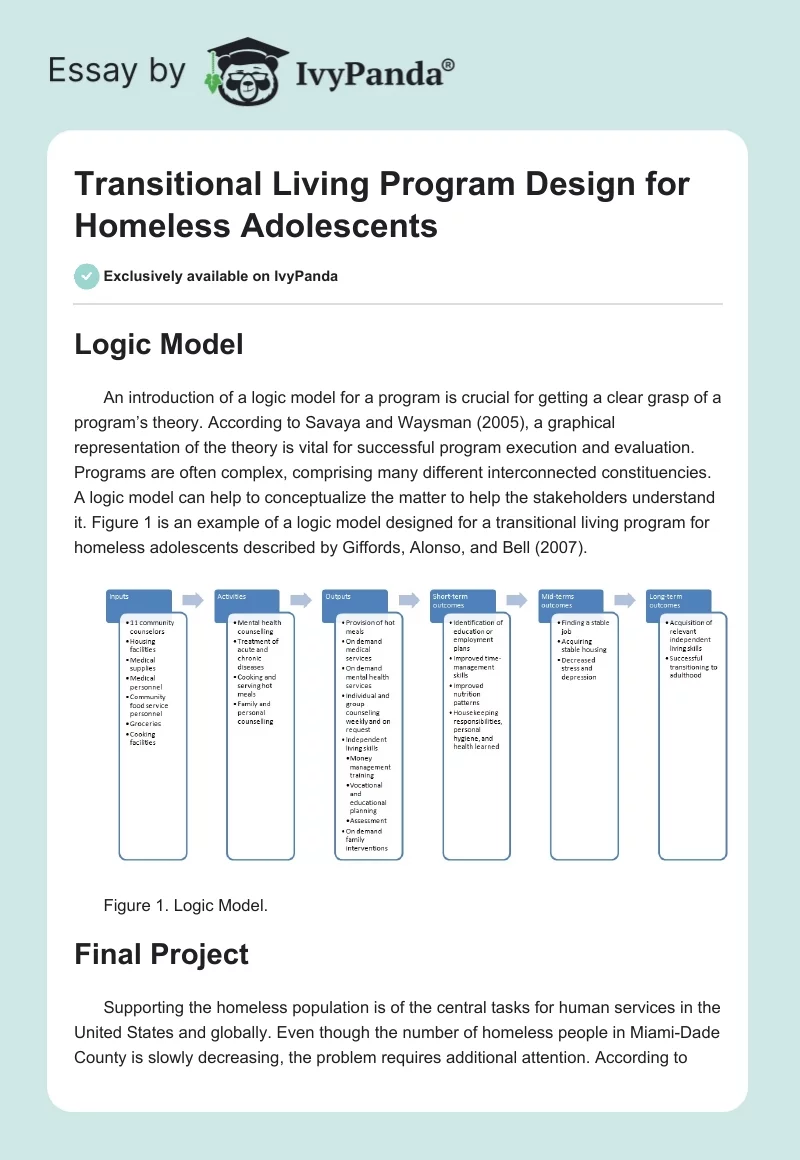 Transitional Living Program Design for Homeless Adolescents. Page 1