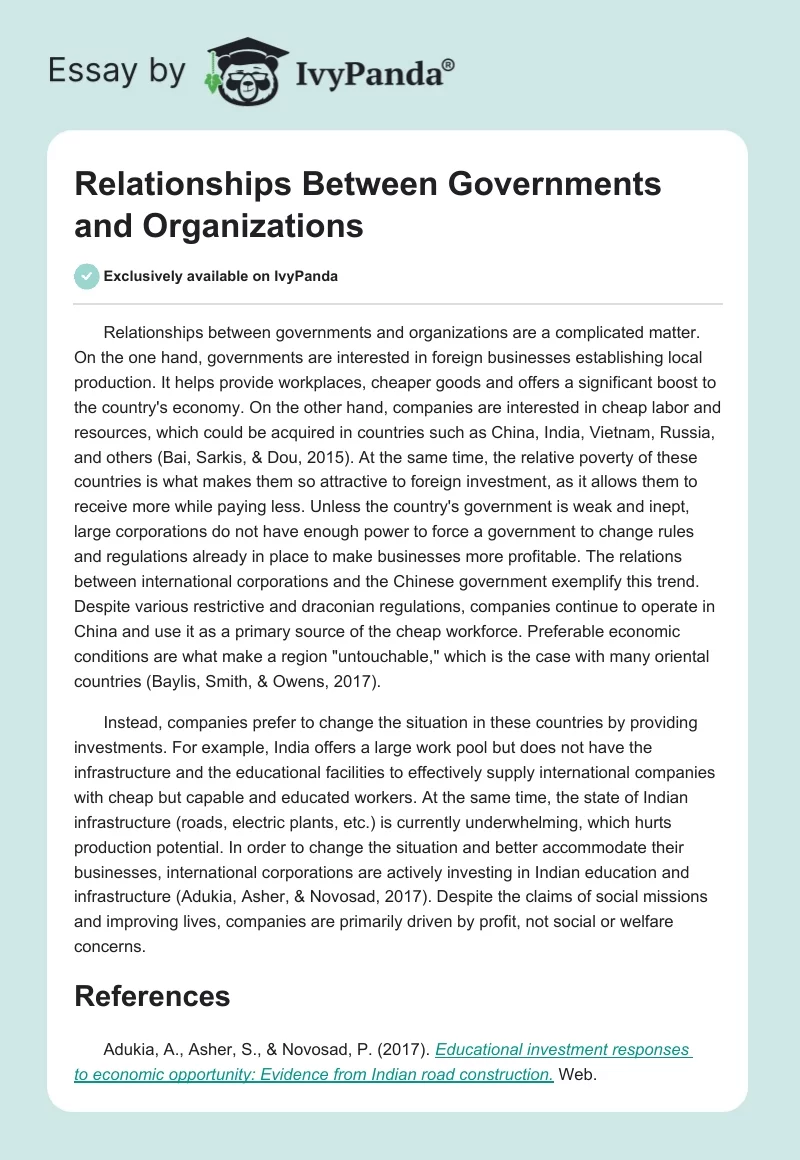 Relationships Between Governments and Organizations. Page 1