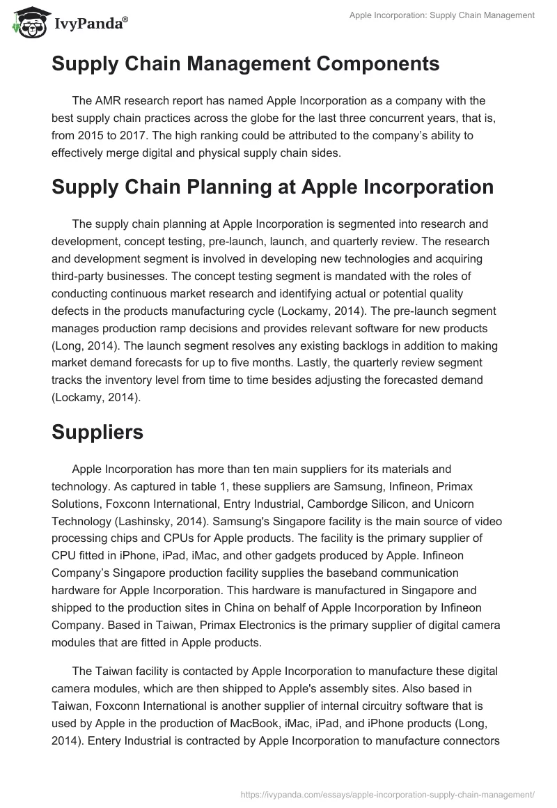 Apple Incorporation: Supply Chain Management. Page 2