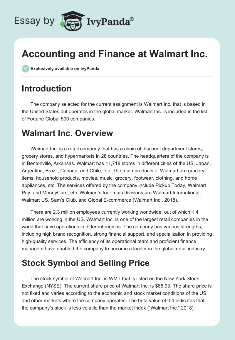Accounting and Finance at Walmart Inc.. Page 1