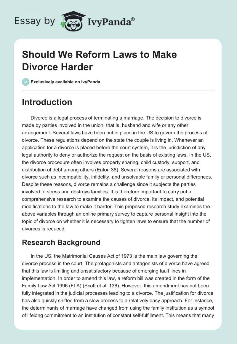 Should We Reform Laws to Make Divorce Harder?. Page 1