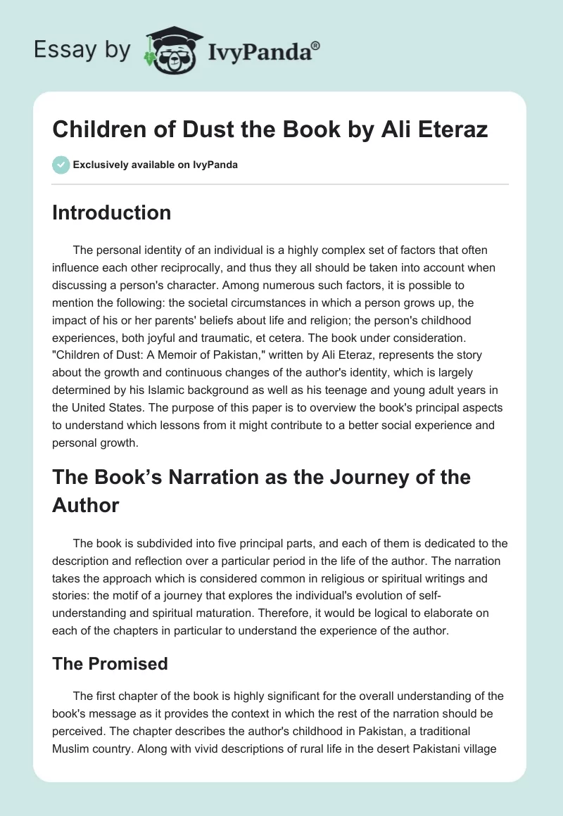 "Children of Dust" the Book by Ali Eteraz. Page 1