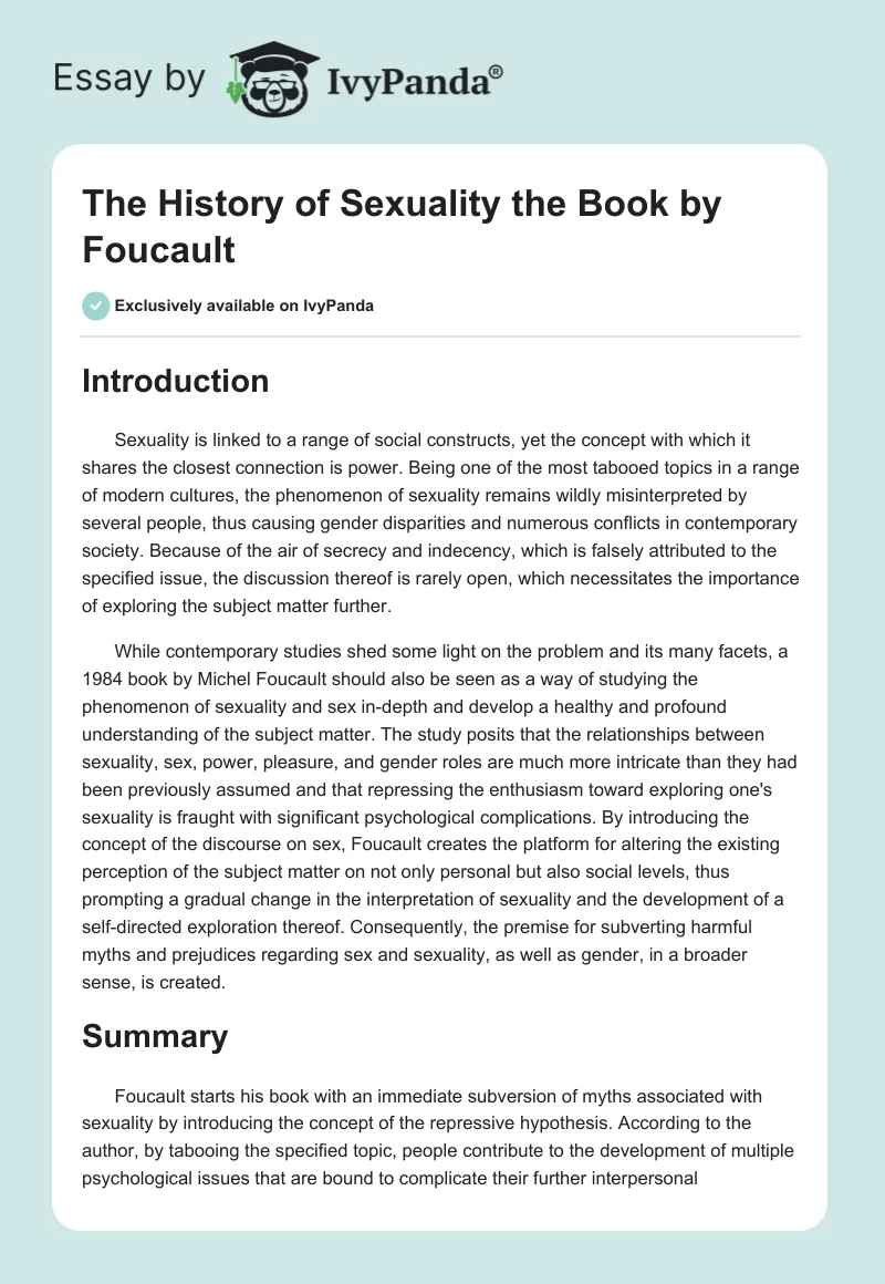 "The History of Sexuality" the Book by Foucault. Page 1
