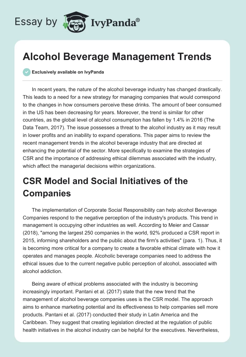 Alcohol Beverage Management Trends. Page 1