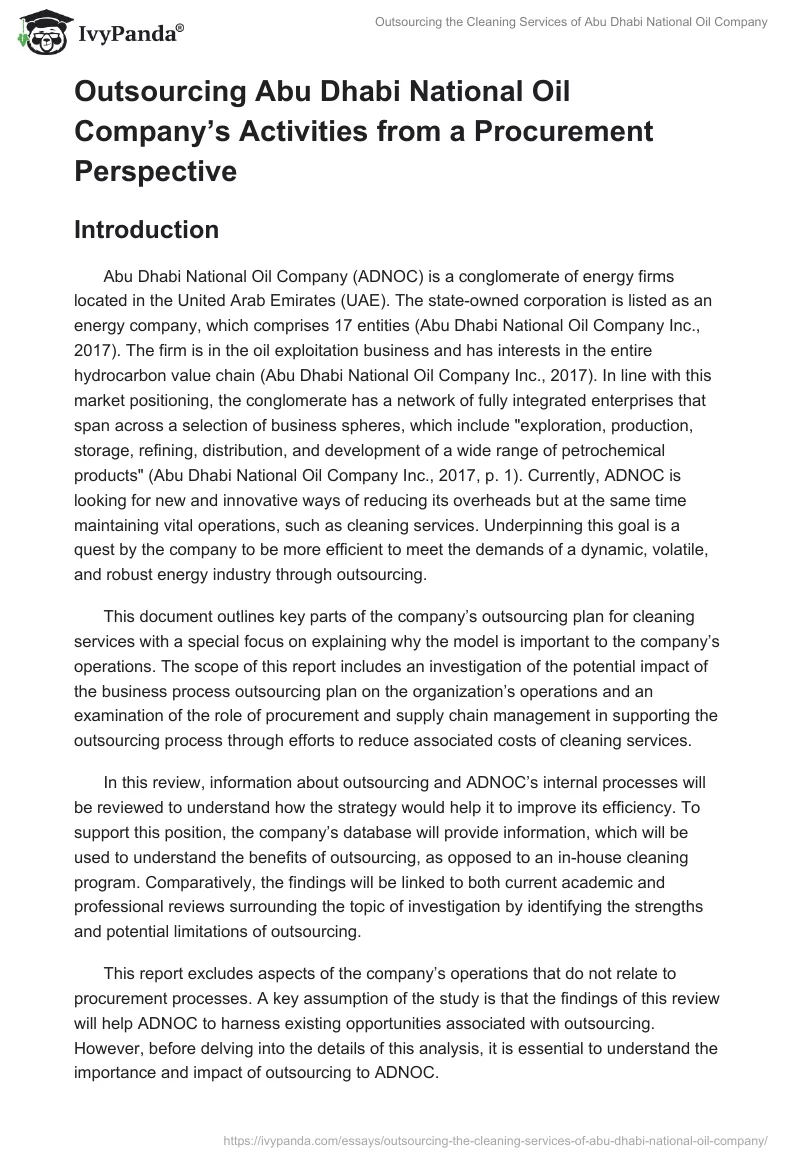 Outsourcing the Cleaning Services of Abu Dhabi National Oil Company. Page 2