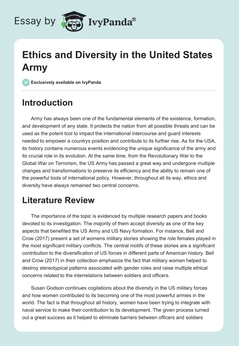 Ethics and Diversity in the United States Army. Page 1