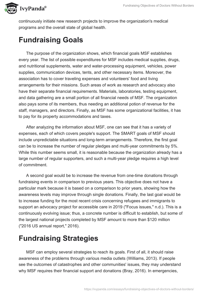 Fundraising Objectives of Doctors Without Borders. Page 2