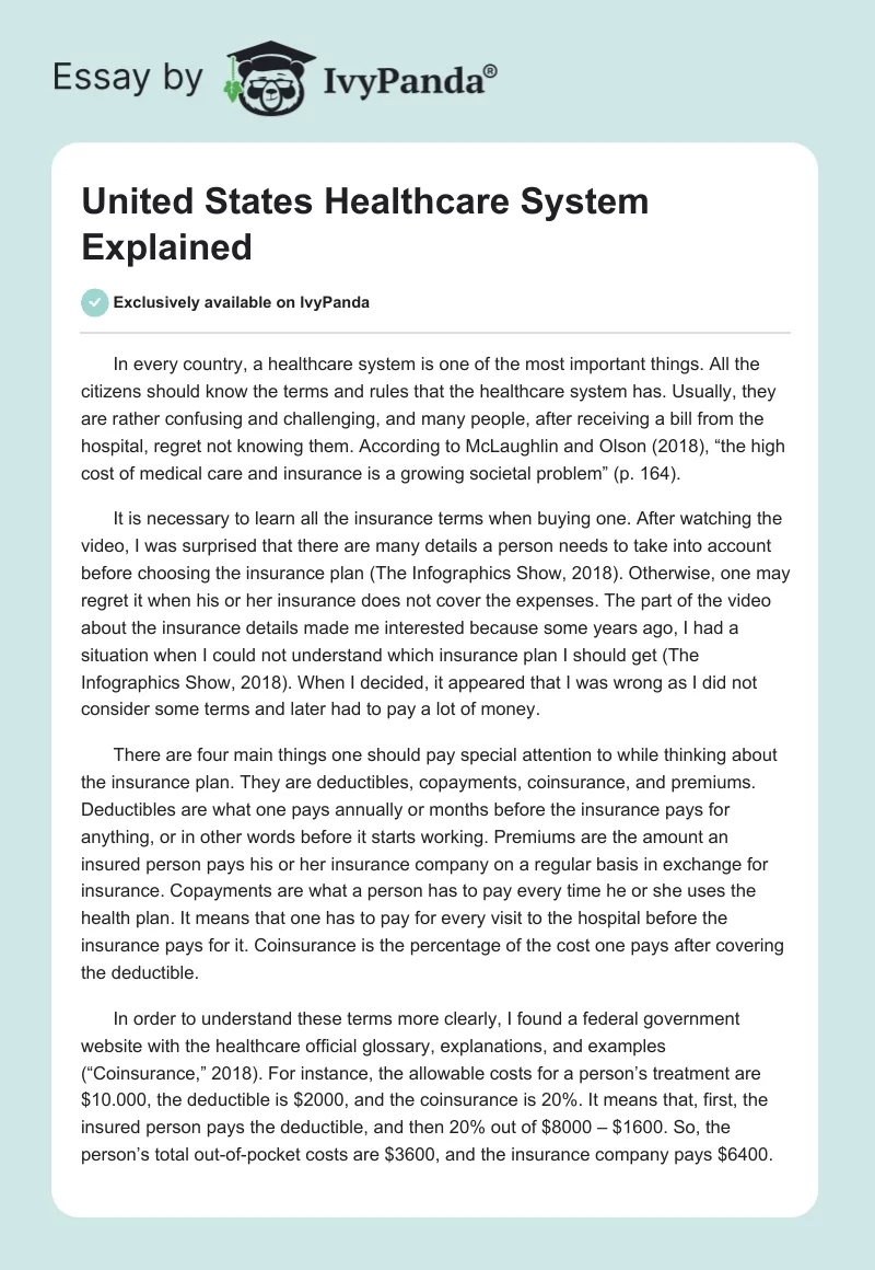 United States Healthcare System Explained. Page 1