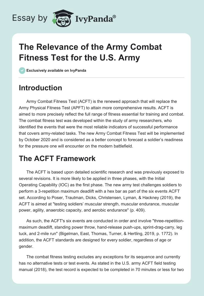 The Relevance of the Army Combat Fitness Test for the U.S. Army. Page 1