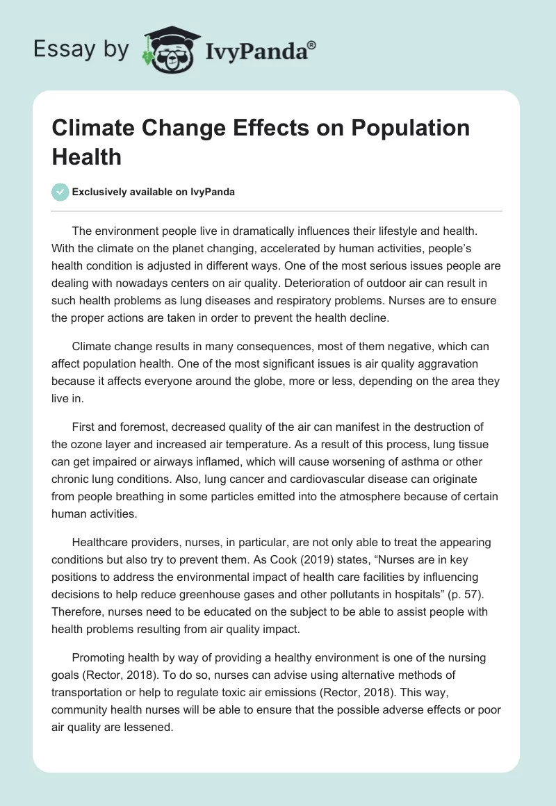 Climate Change Effects on Population Health. Page 1