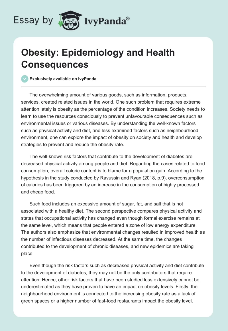 Obesity: Epidemiology and Health Consequences. Page 1