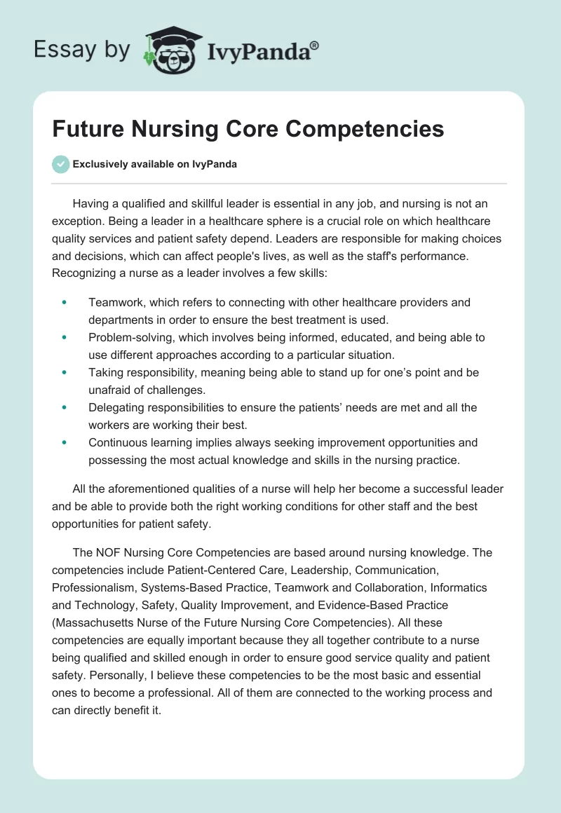 Future Nursing Core Competencies. Page 1