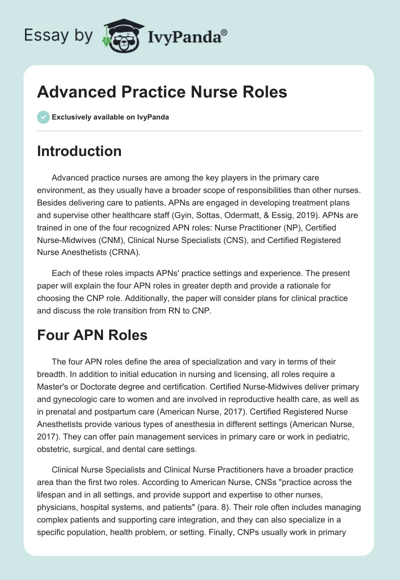 Advanced Practice Nurse Roles. Page 1