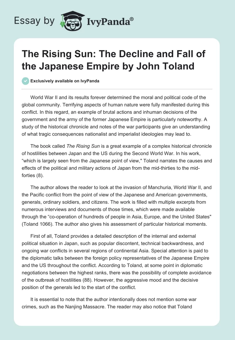 "The Rising Sun: The Decline and Fall of the Japanese Empire" by John Toland. Page 1
