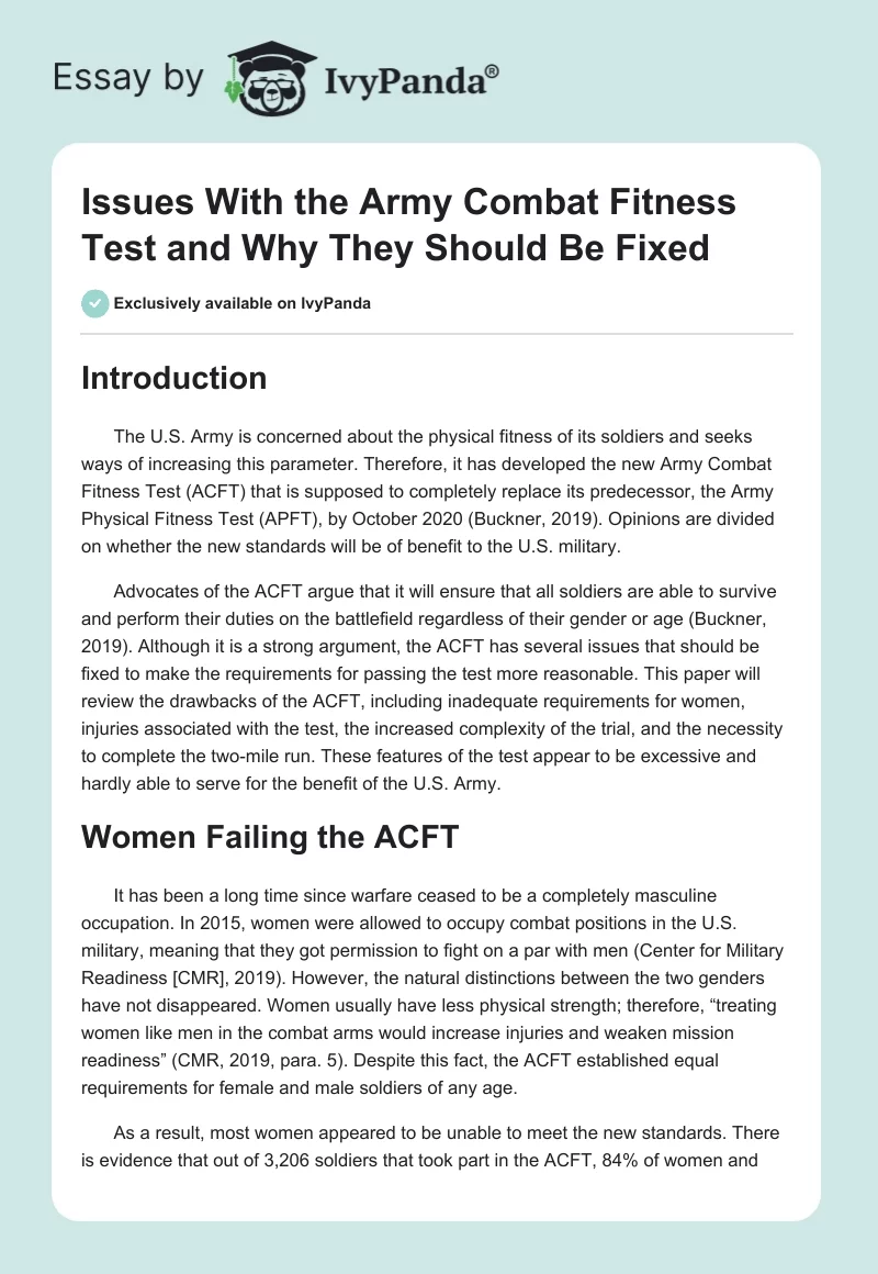 Issues With the Army Combat Fitness Test and Why They Should Be Fixed. Page 1
