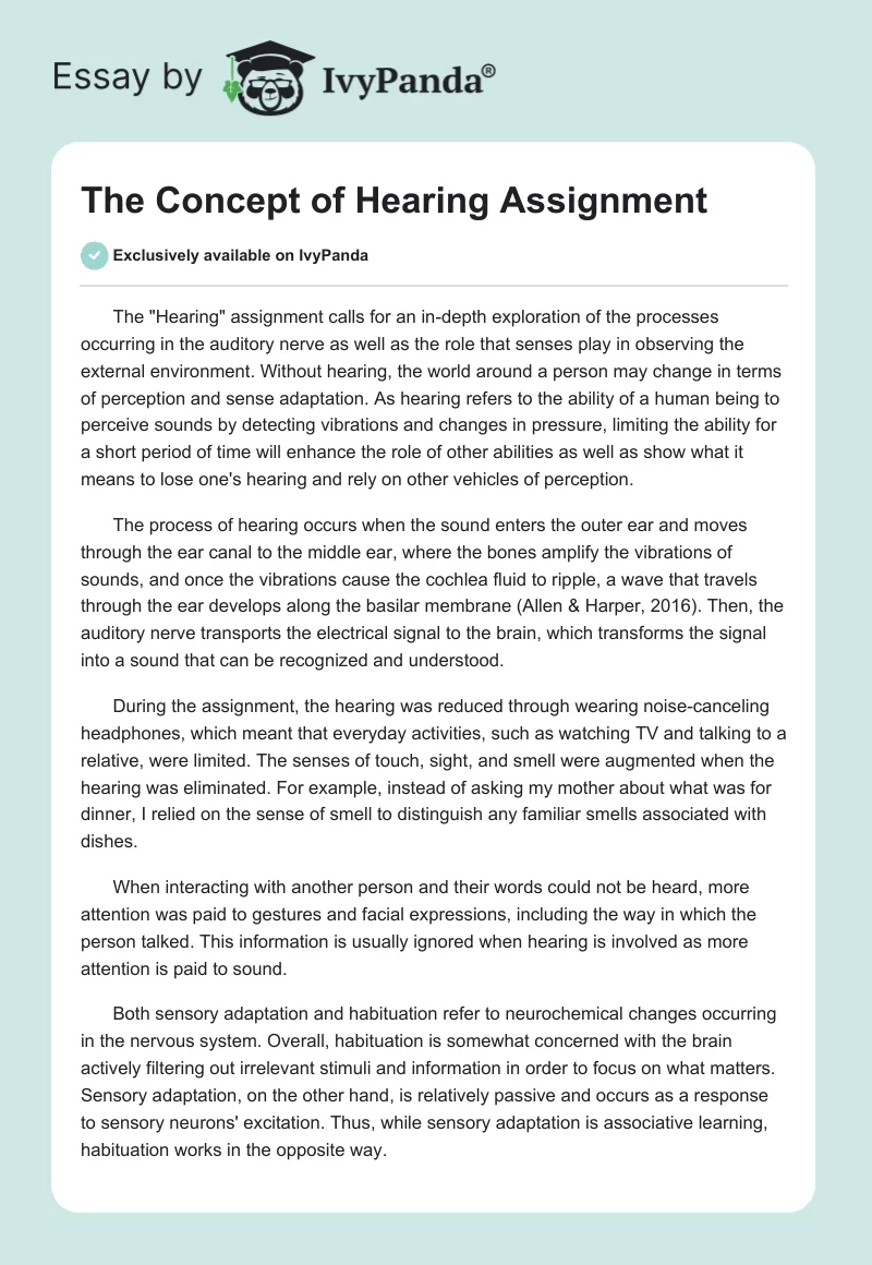 The Concept of "Hearing" Assignment. Page 1