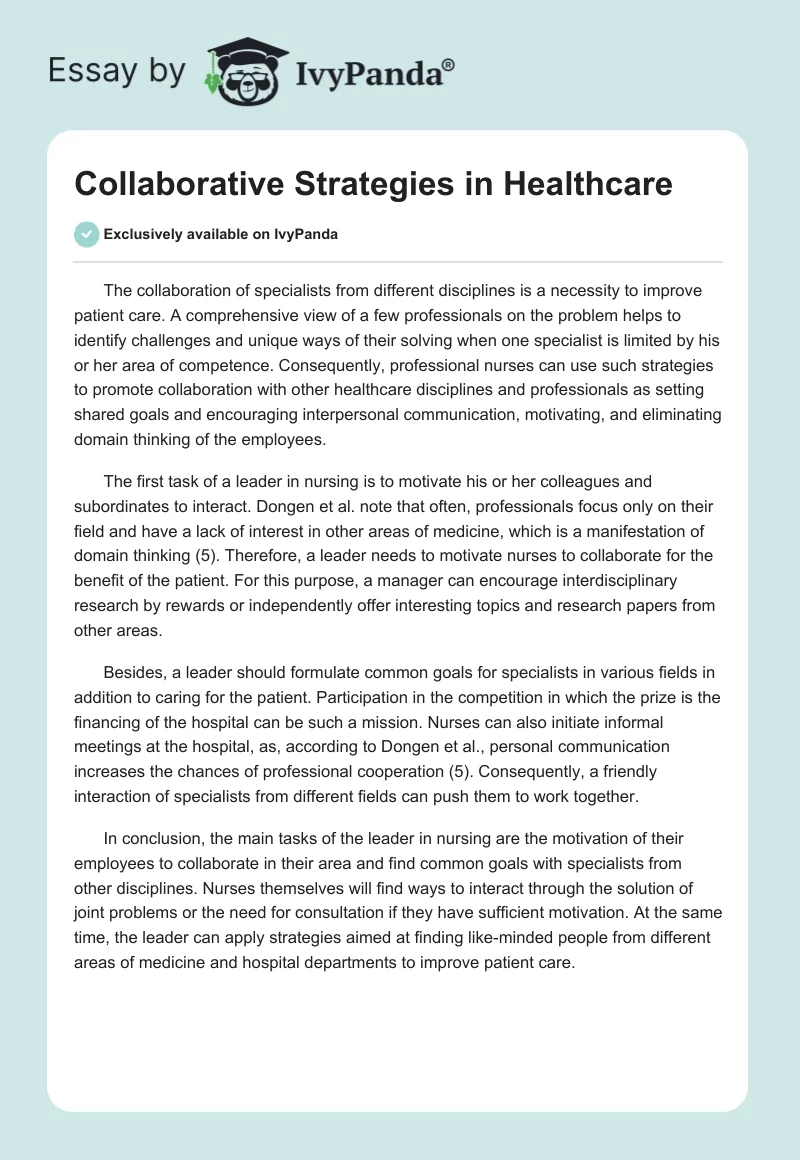 Collaborative Strategies in Healthcare. Page 1
