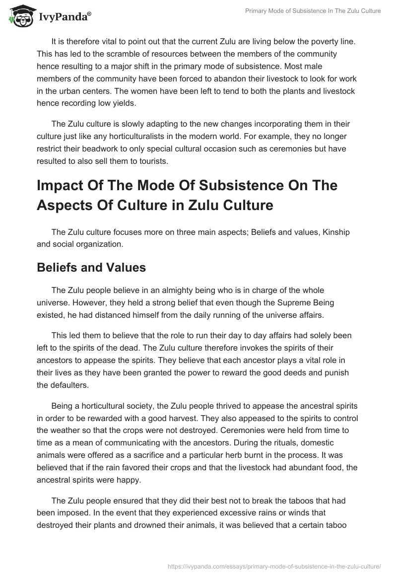 Primary Mode of Subsistence in the Zulu Culture. Page 4