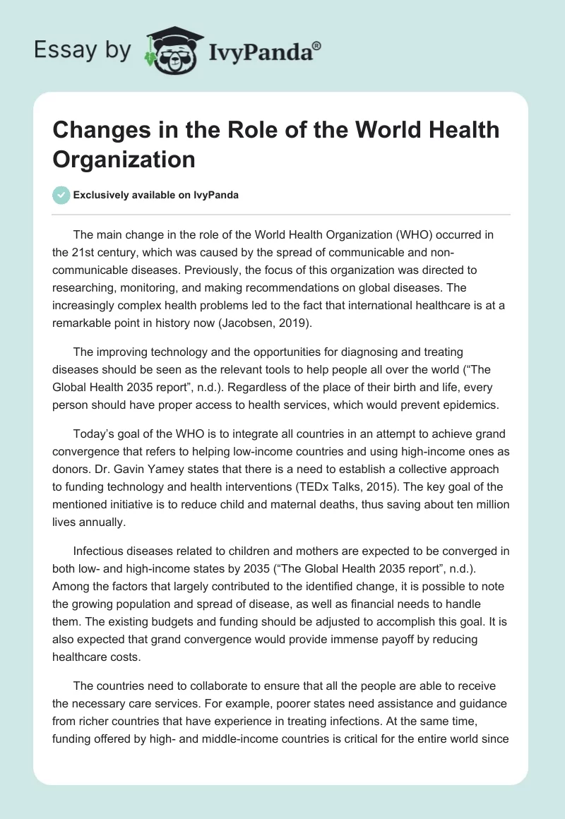 Changes in the Role of the World Health Organization. Page 1
