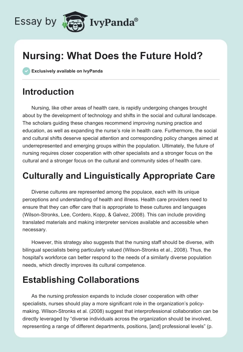 Nursing: What Does the Future Hold?. Page 1