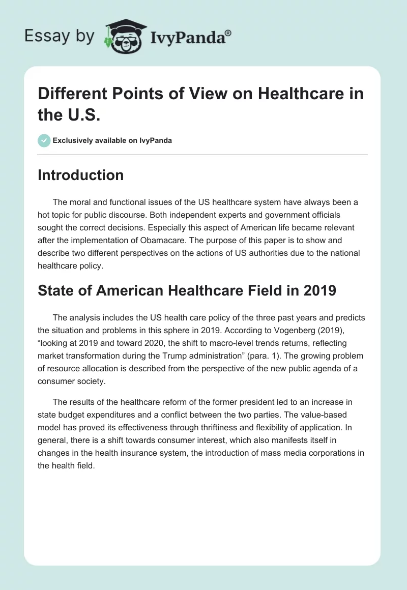 Different Points of View on Healthcare in the U.S.. Page 1