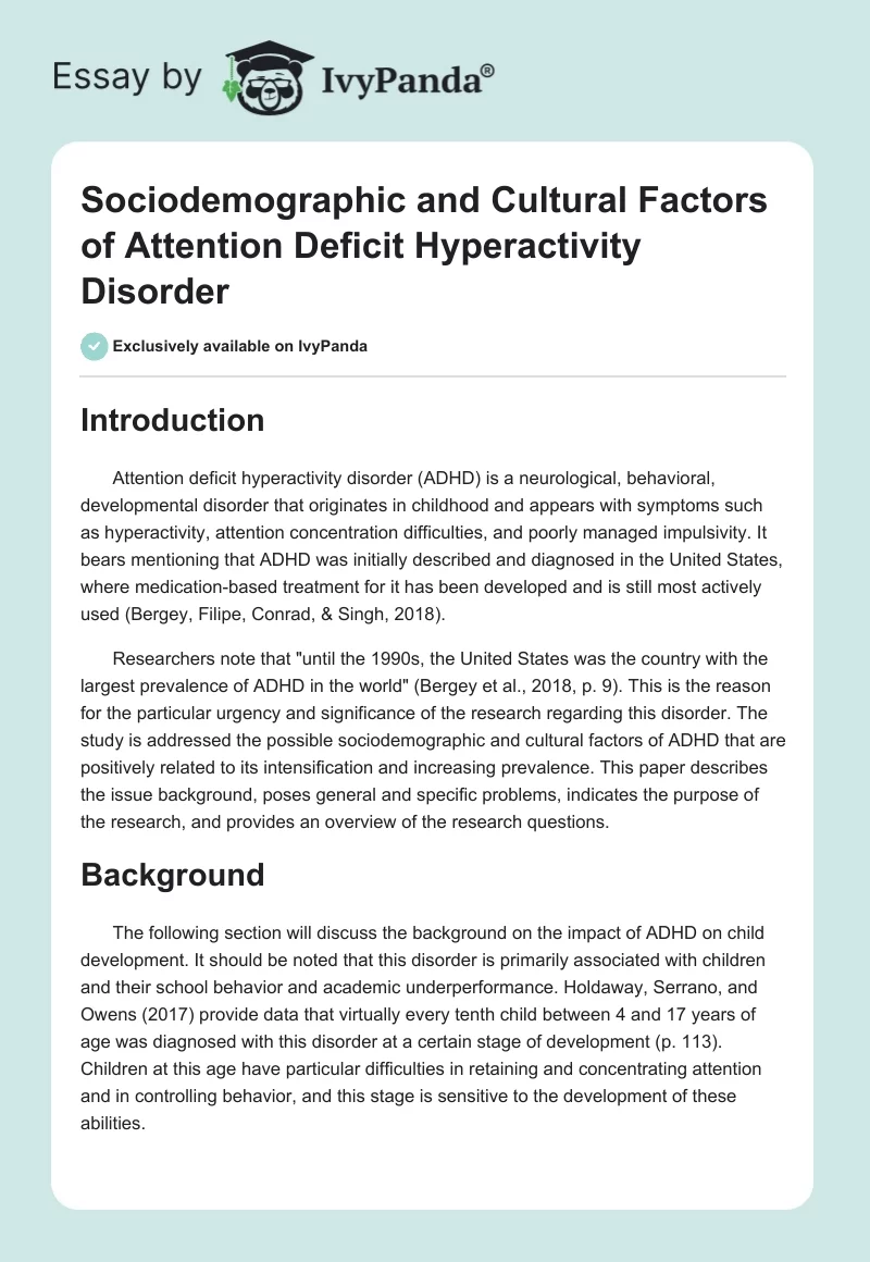 Sociodemographic and Cultural Factors of Attention Deficit Hyperactivity Disorder. Page 1