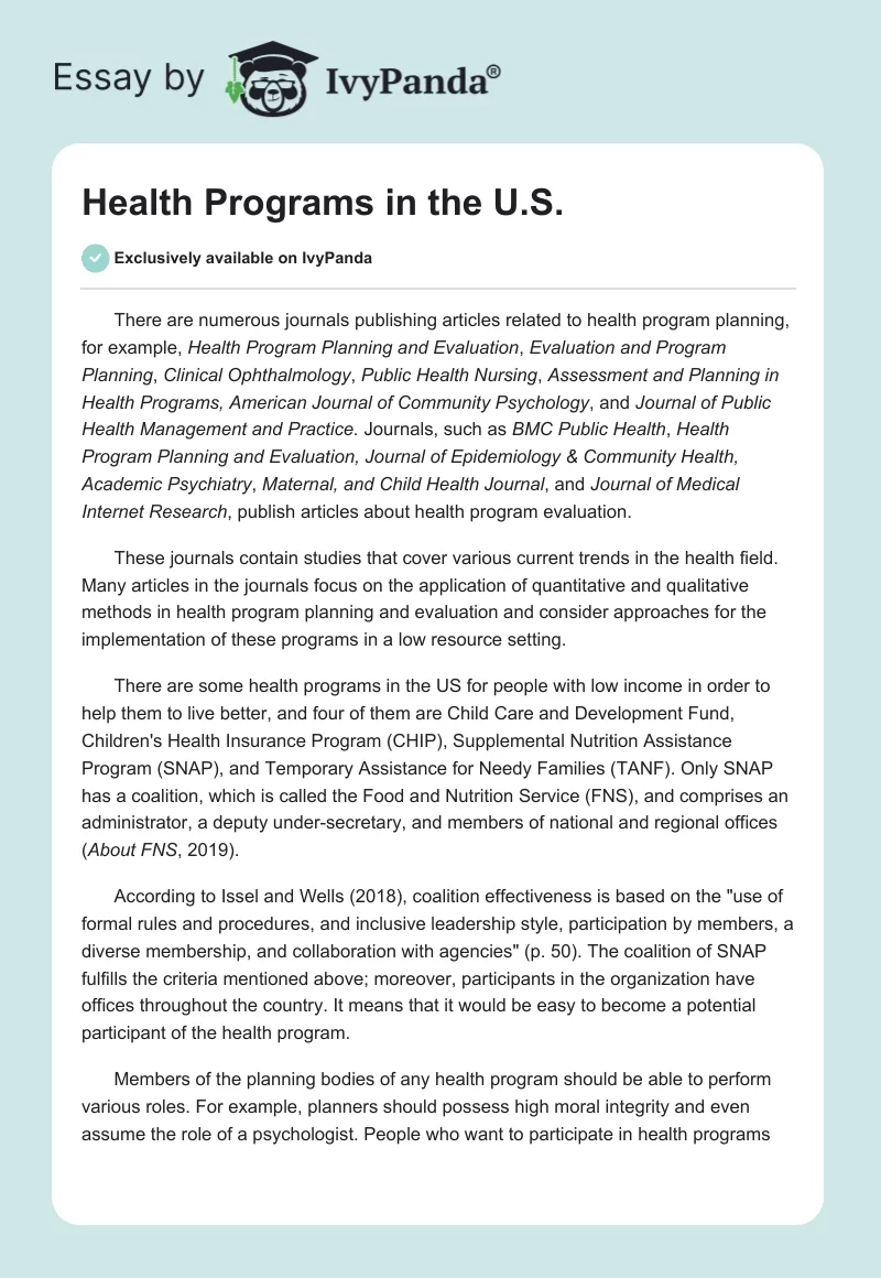 Health Programs in the U.S.. Page 1