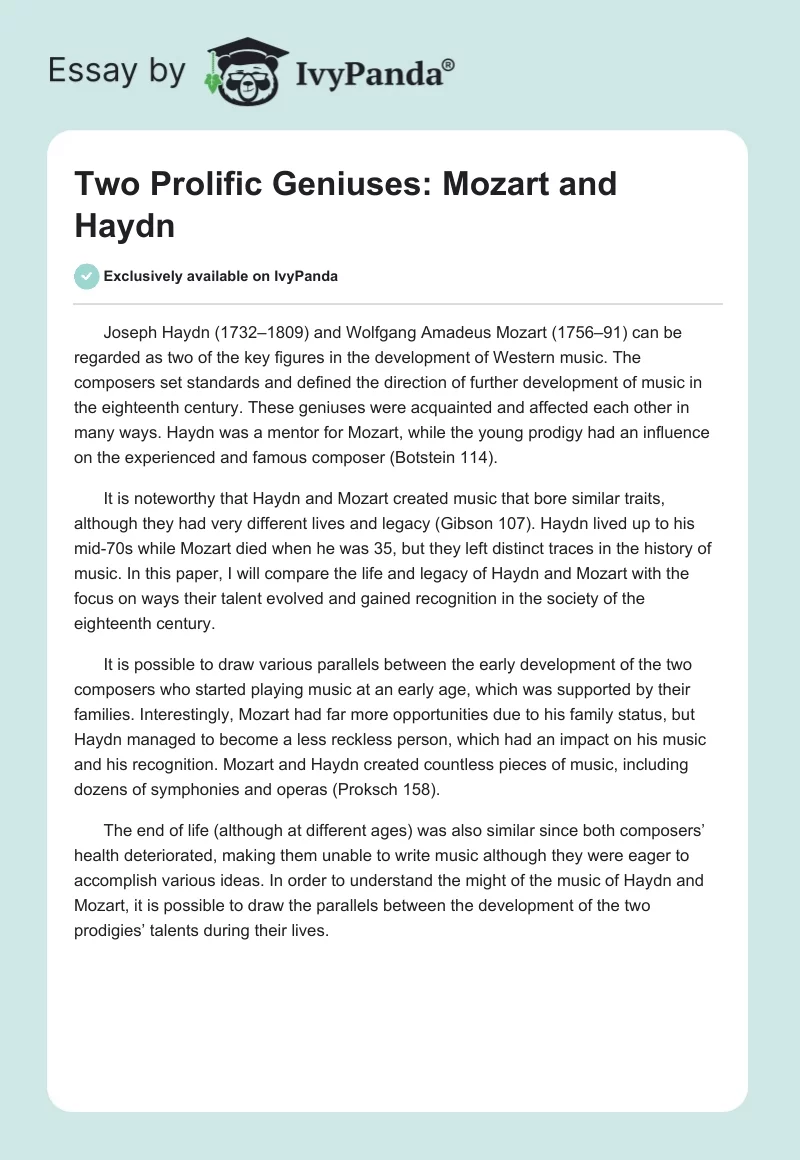 Two Prolific Geniuses: Mozart and Haydn. Page 1