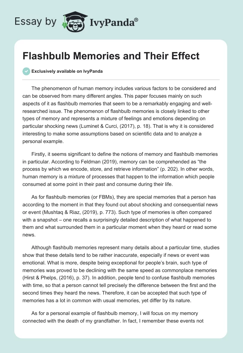 Flashbulb Memories and Their Effect. Page 1