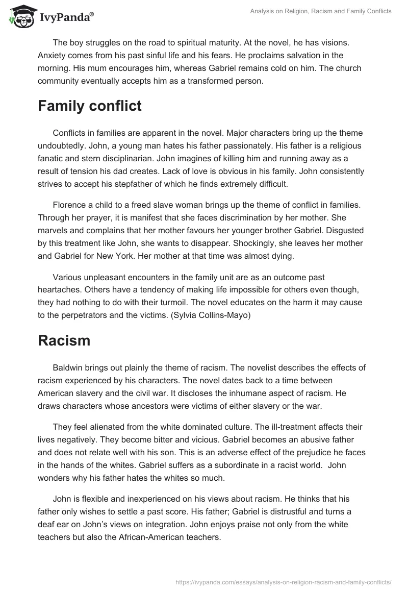 Analysis on Religion, Racism and Family Conflicts. Page 2
