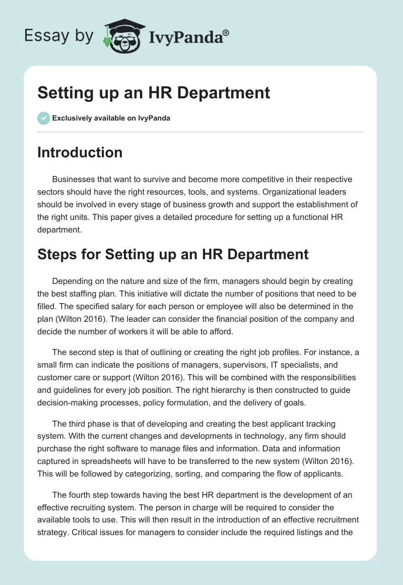 Setting up an HR Department. Page 1