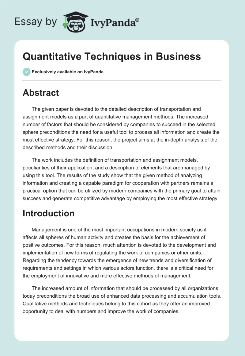 Quantitative Techniques in Business. Page 1