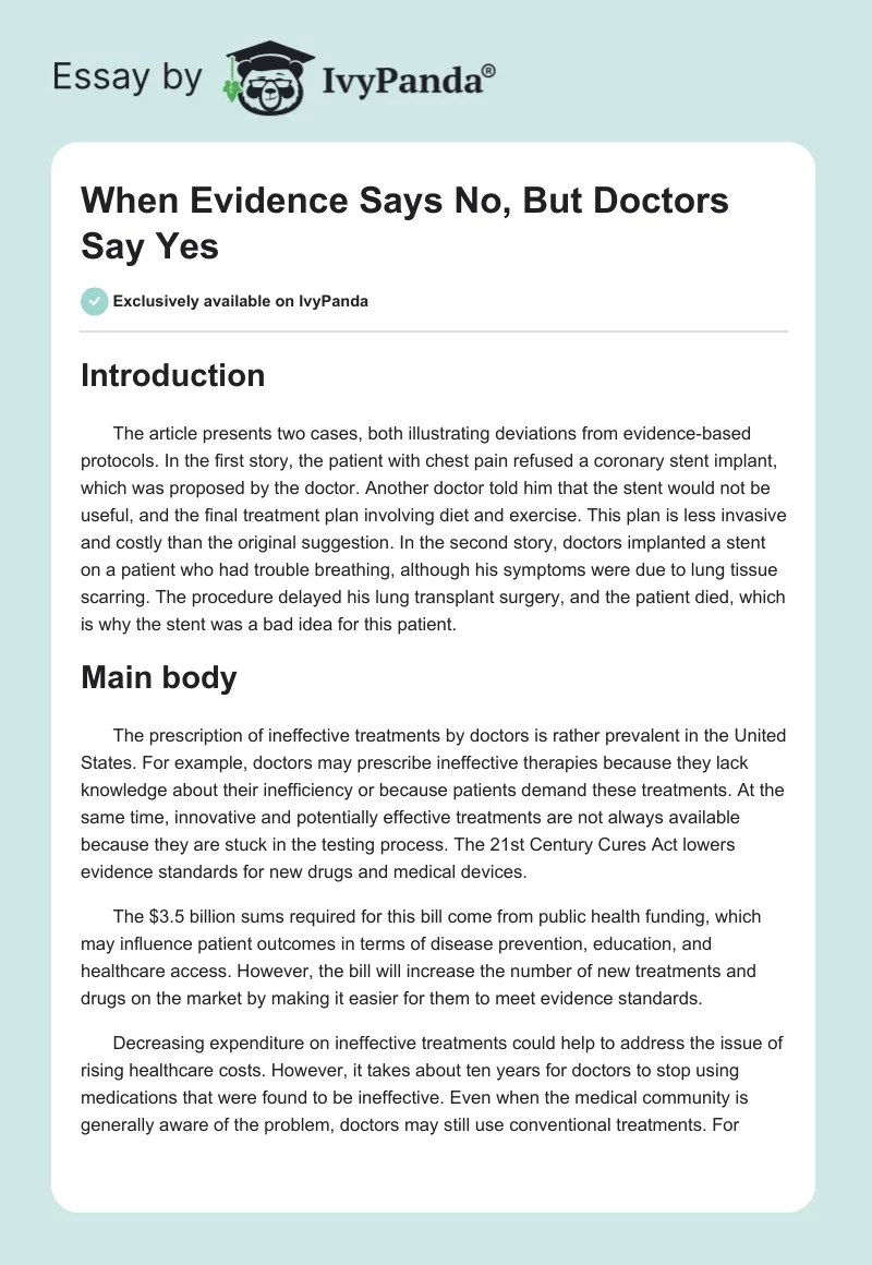 When Evidence Says No, But Doctors Say Yes. Page 1