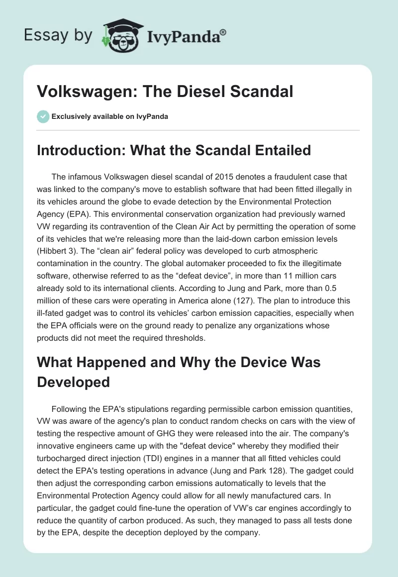 Volkswagen: The Diesel Scandal. Page 1