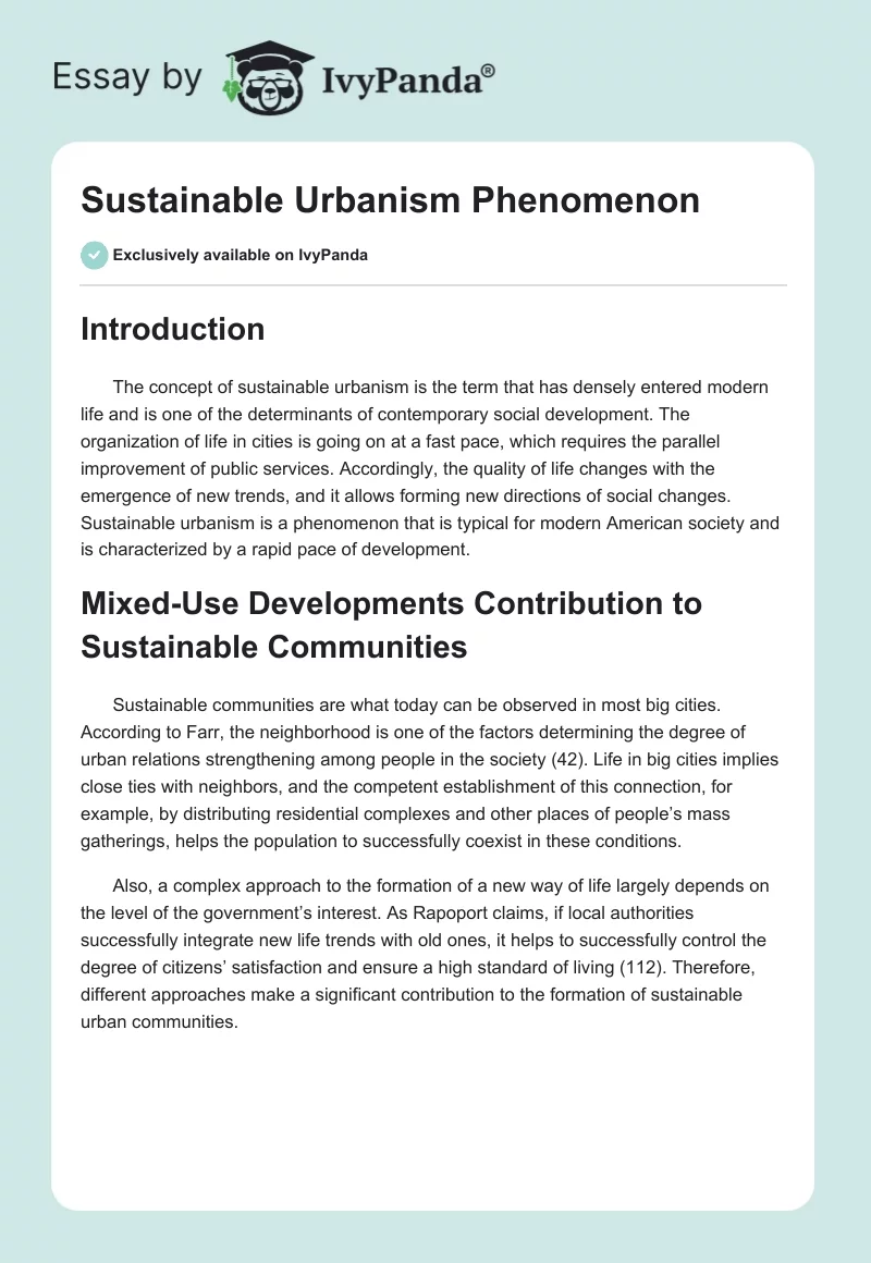Sustainable Urbanism Phenomenon. Page 1