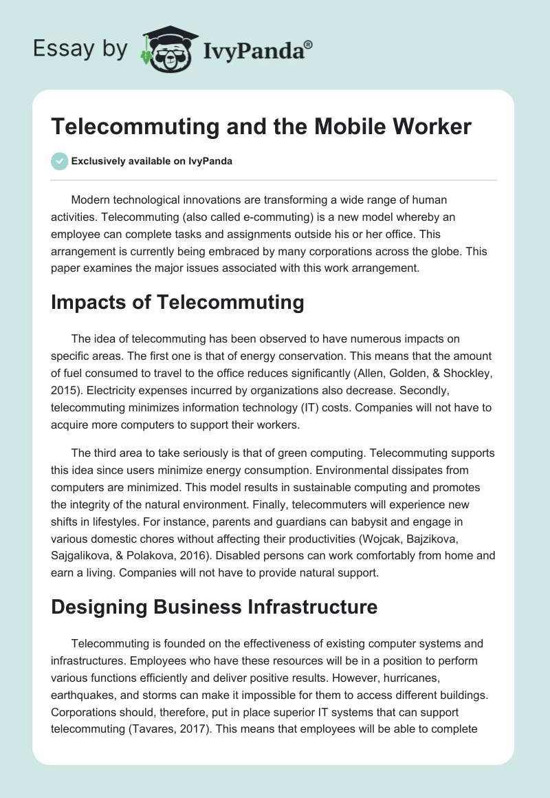Telecommuting and the Mobile Worker. Page 1