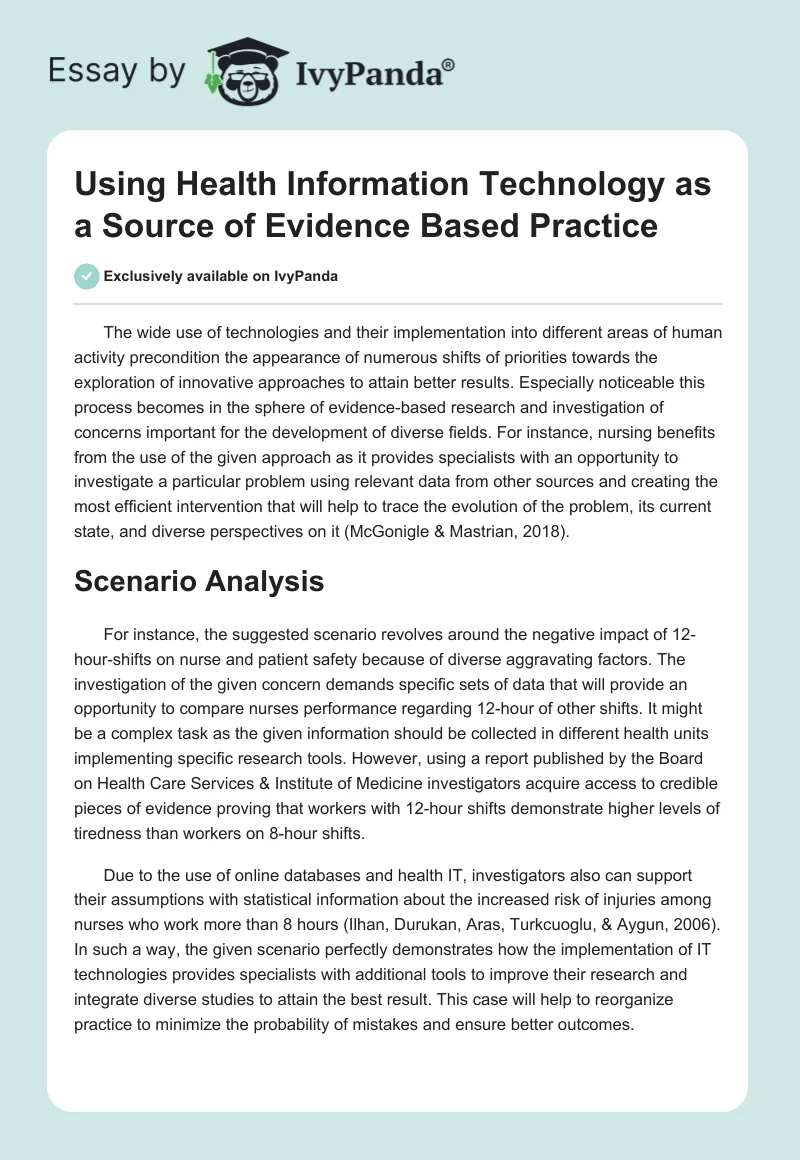 Using Health Information Technology as a Source of Evidence Based Practice. Page 1