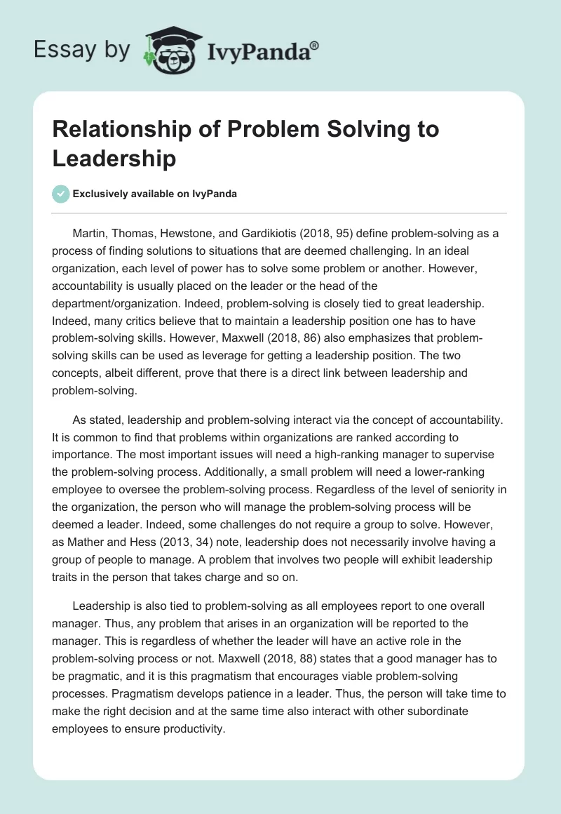 Relationship of Problem Solving to Leadership. Page 1