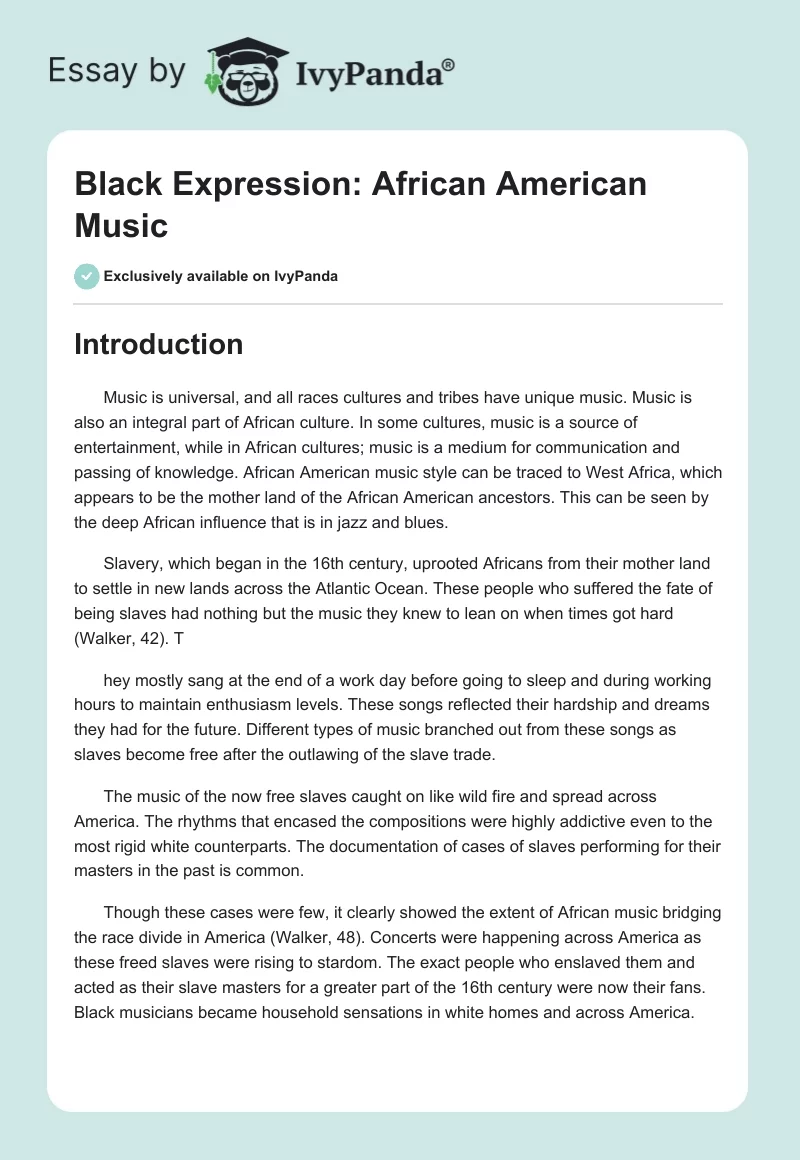 Black Expression: African American Music. Page 1