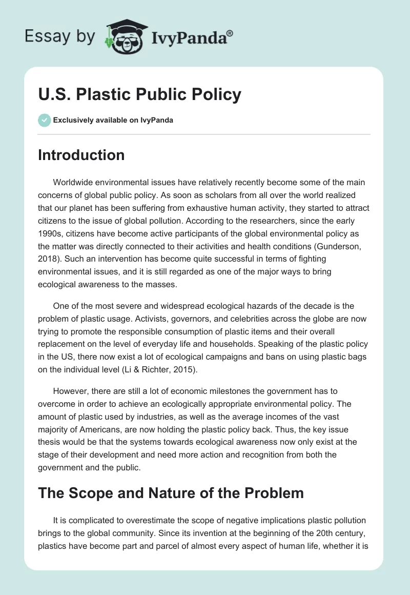 U.S. Plastic Public Policy. Page 1