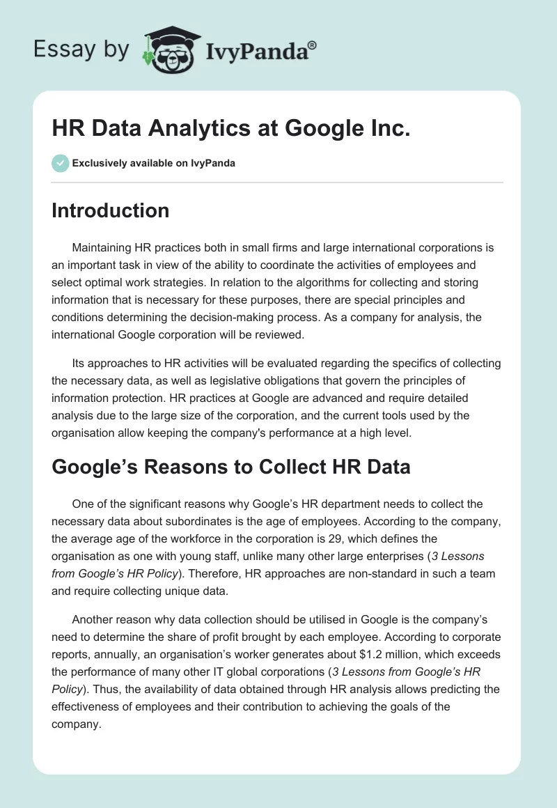 HR Data Analytics at Google Inc.. Page 1