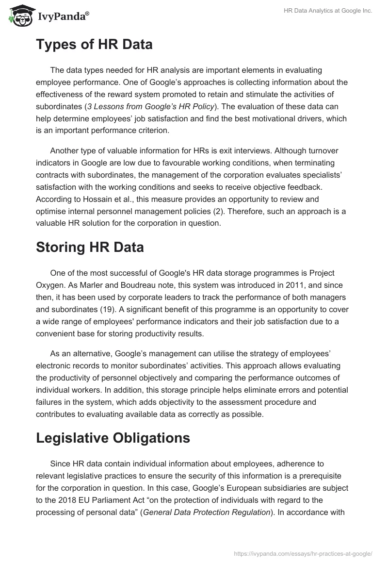 HR Data Analytics at Google Inc.. Page 2