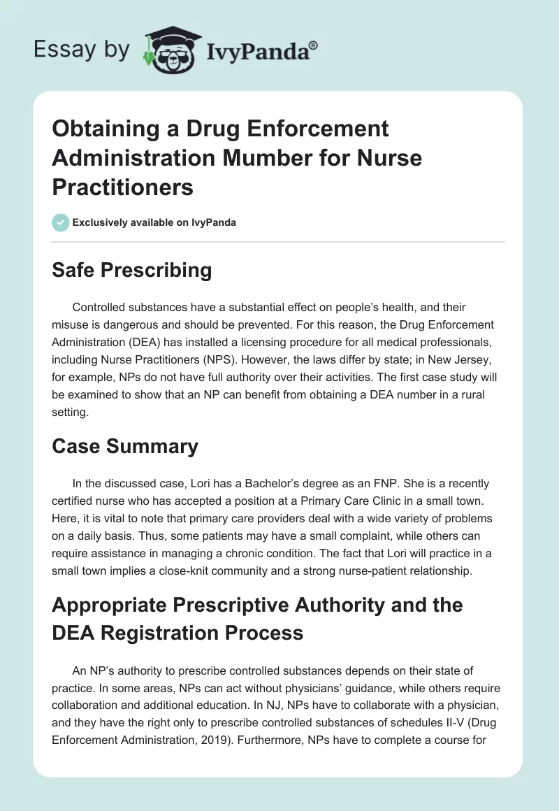 Obtaining a Drug Enforcement Administration Mumber for Nurse Practitioners. Page 1