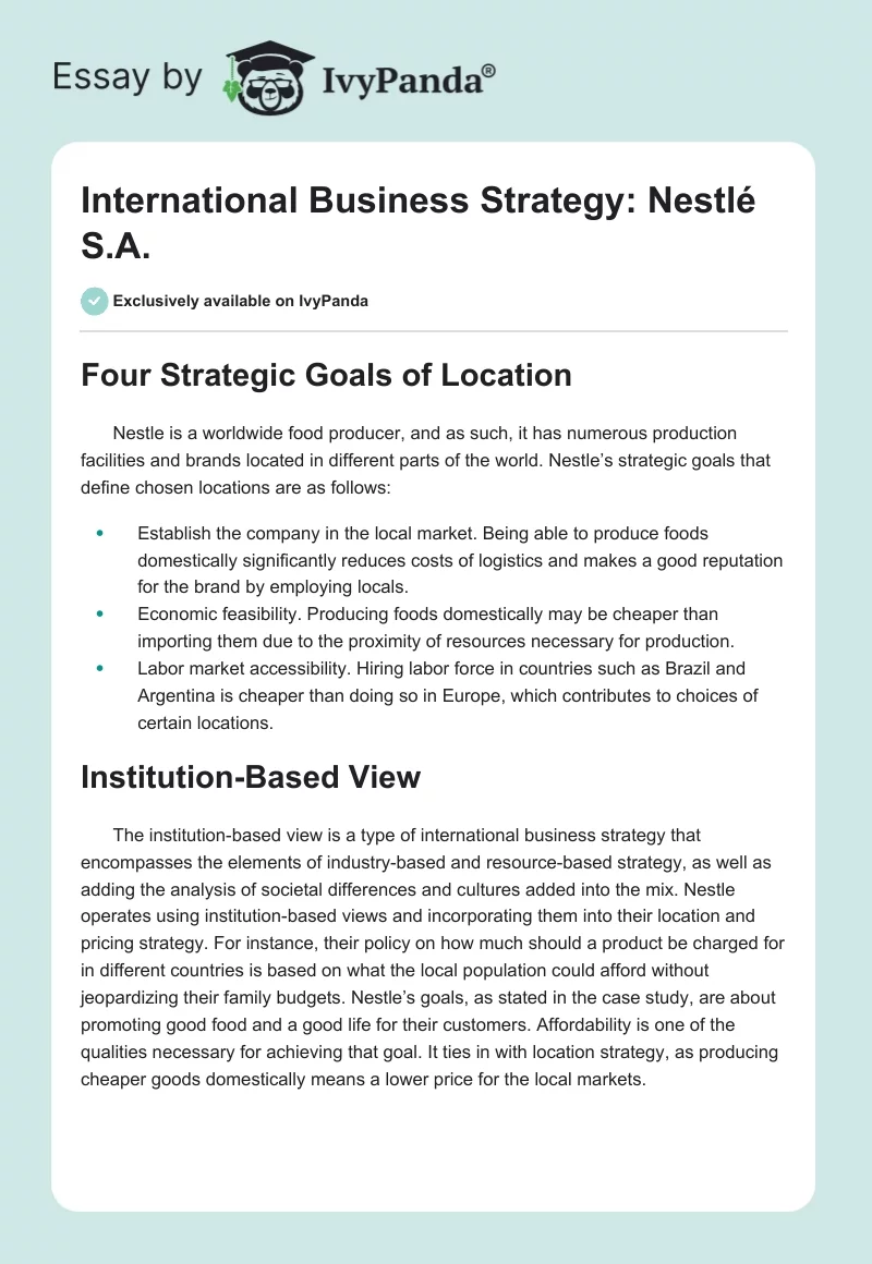 International Business Strategy: Nestlé S.A.. Page 1