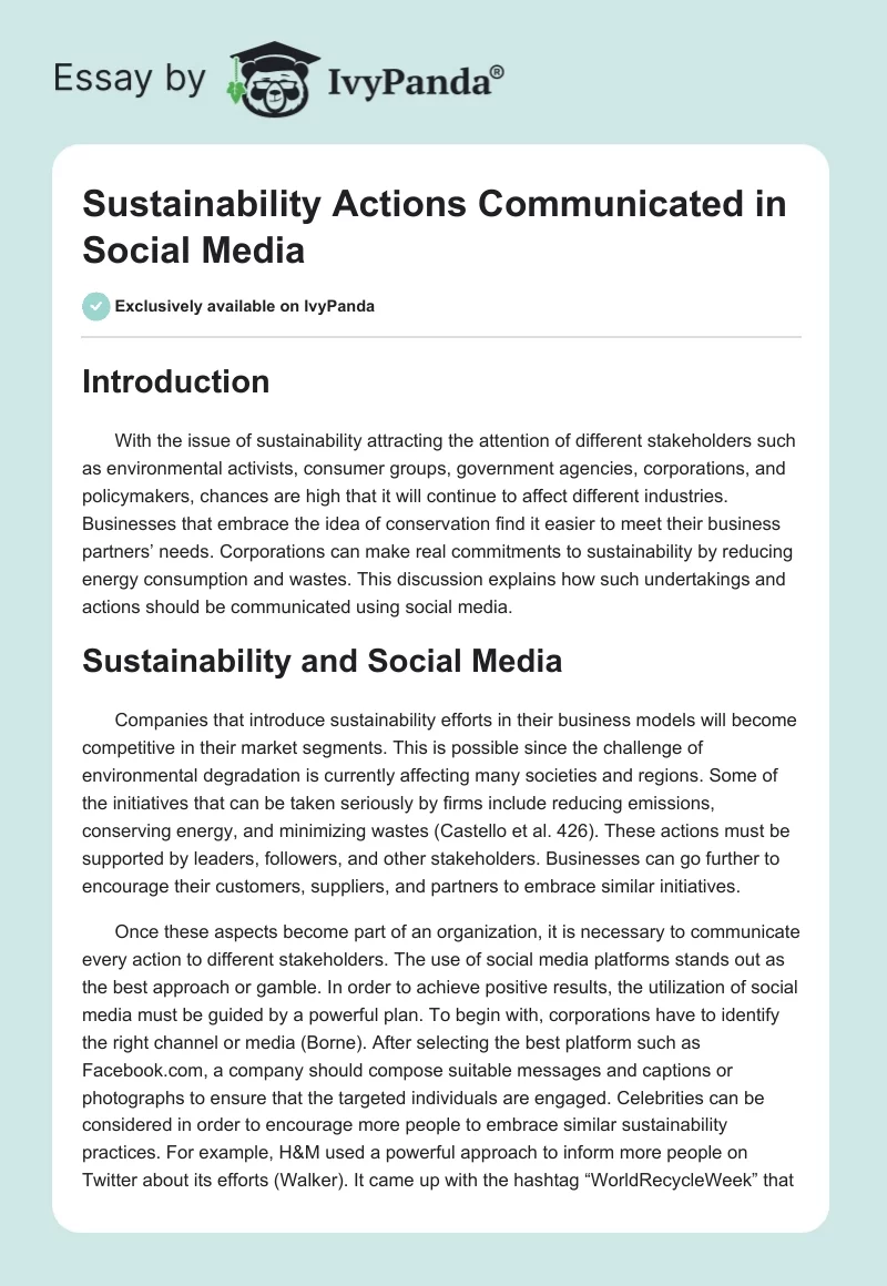 Sustainability Actions Communicated in Social Media. Page 1