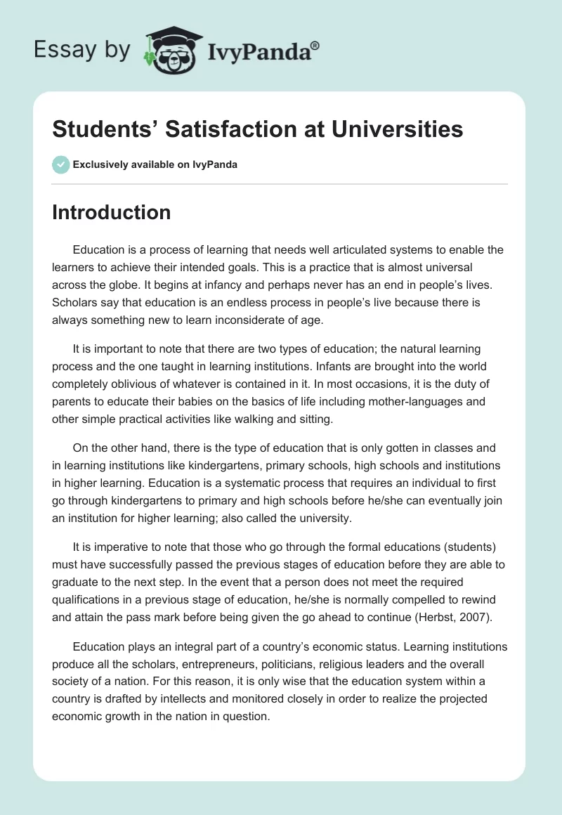 Students’ Satisfaction at Universities. Page 1