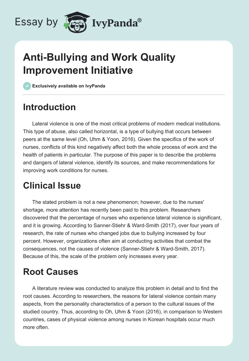 Anti-Bullying and Work Quality Improvement Initiative. Page 1