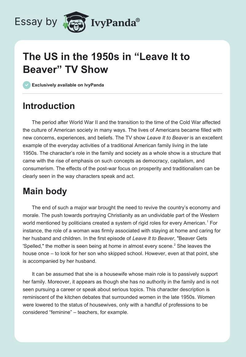The US in the 1950s in “Leave It to Beaver” TV Show. Page 1