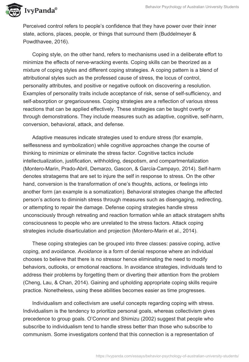 Behavior Psychology of Australian University Students. Page 2
