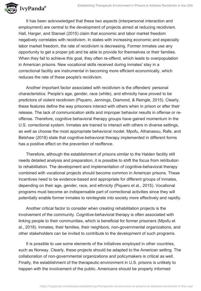 Establishing Therapeutic Environment in Prisons to Address Recidivism in the USA. Page 2